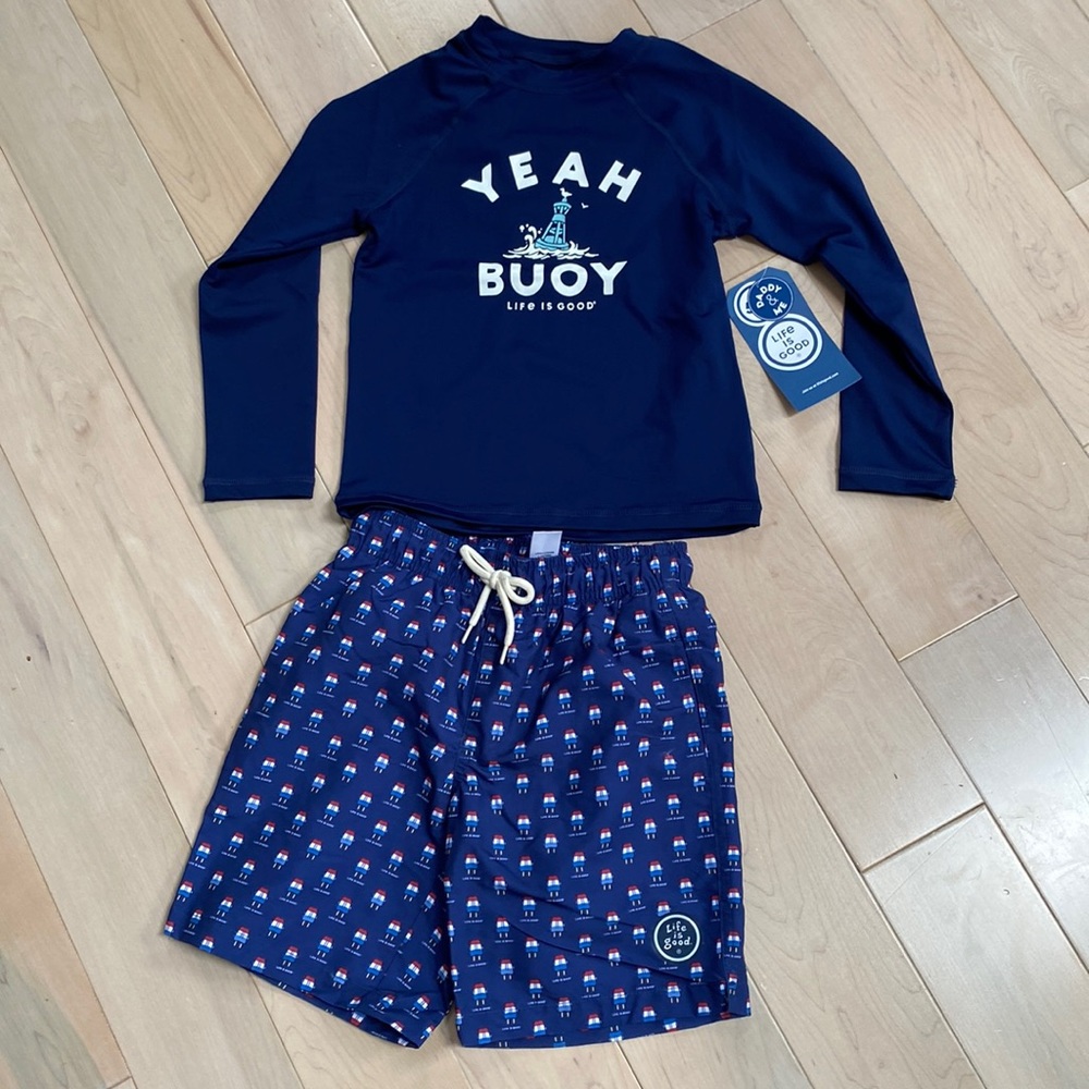 Life is good boys swimming suit rash guard shorts 6